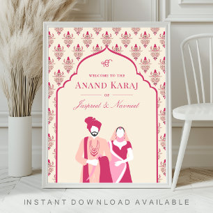 Affiche de bienvenue Mariage Cream Pink Anand Kara