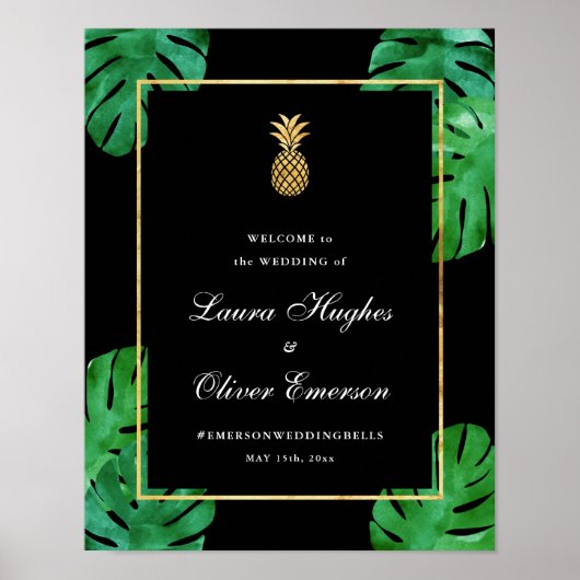 Affiche de bienvenue Mariage d'ananas tropical mod (Devant)