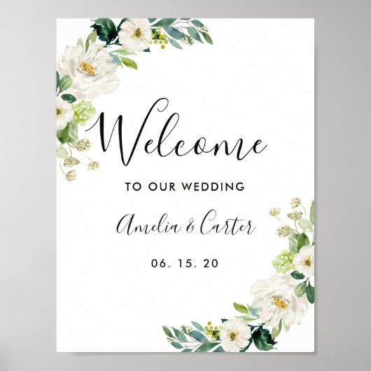 Affiche de bienvenue Mariage d'aquarelle florale b (Devant)