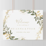 Affiche de bienvenue Mariage de automne géométriqu<br><div class="desc">Ce panneau d'accueil mariage de automne de couleur or géométrique est parfait pour un mariage moderne. Le design se compose d'un magnifique cadre géométrique doré avec d'élégants feuilles verts. Faites de cette affiche votre propre en ajoutant le nom de la mariée et du marié, ainsi que la date du mariage....</div>