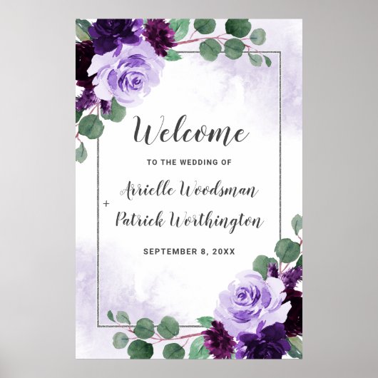 Affiche de bienvenue Mariage de Boho Floral violet (Devant)