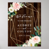 Affiche de bienvenue Mariage de bois Faux Floral g (Devant)