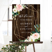 Affiche de bienvenue Mariage de bois Faux Floral g