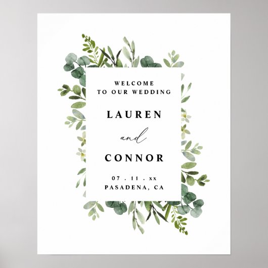 Affiche de bienvenue Mariage de cadre Eucalyptus v (Devant)