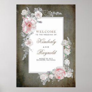 Affiche de bienvenue Mariage de cadre Vintage rose