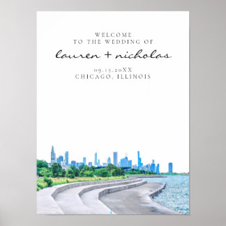 Affiche de bienvenue Mariage de Chicago Skyline