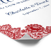 Affiche de bienvenue Mariage de dentelle bleu et r (Coin)