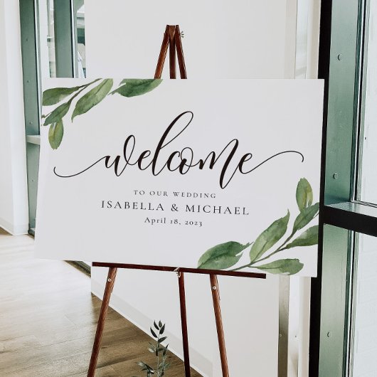 Affiche de bienvenue Mariage de feuilles vertes