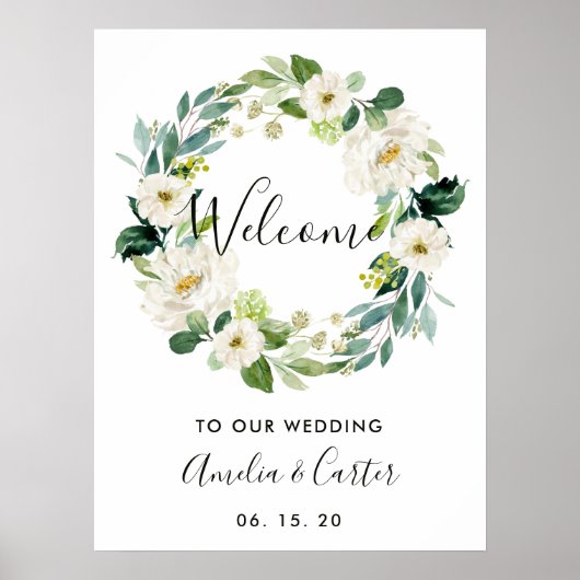 Affiche de bienvenue Mariage de fleurs blanches (Devant)