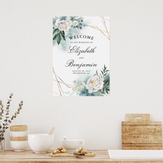 Affiche de bienvenue Mariage de Fleurs blanches et (Cuisine)