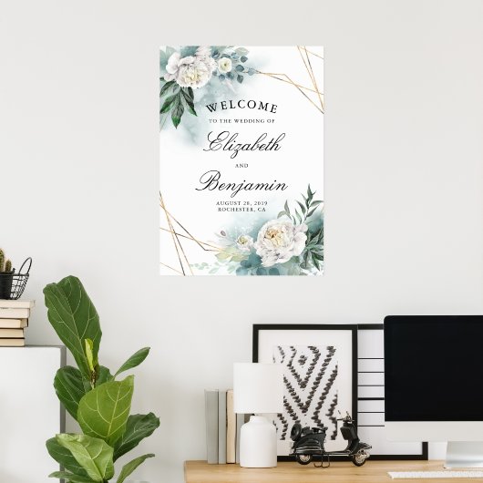 Affiche de bienvenue Mariage de Fleurs blanches et (Bureau à domicile)