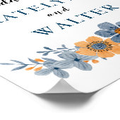 Affiche de bienvenue Mariage de fleurs bleues et o (Coin)