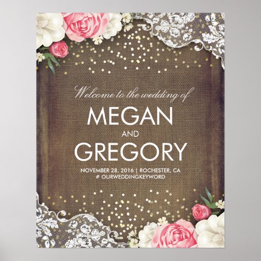 Affiche de bienvenue Mariage de la dentelle en or  (Devant)
