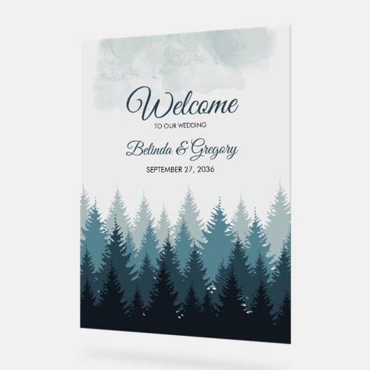 Affiche de bienvenue Mariage de la forêt d'aquarel (Angle)