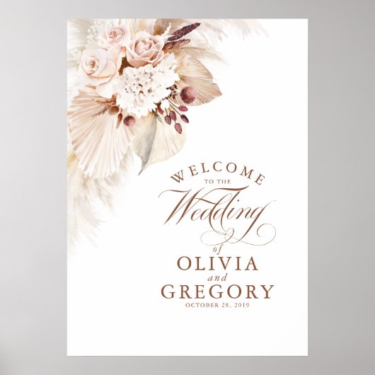 Affiche de bienvenue Mariage de laiton de Pampas (Devant)