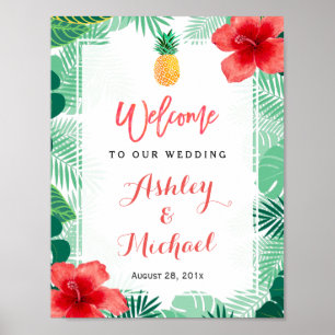 Affiche de bienvenue Mariage de l'ananas tropical 