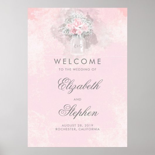 Affiche de bienvenue Mariage de l'haleine rose béb (Devant)