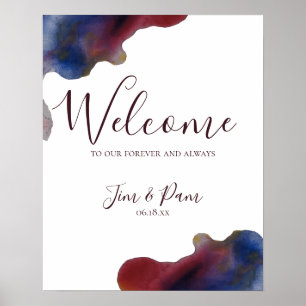 Affiche de bienvenue Mariage de marsala Navy Water