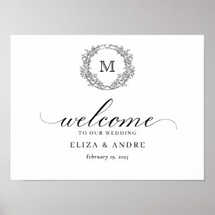 Affiche de bienvenue Mariage de Monogramme de crêt