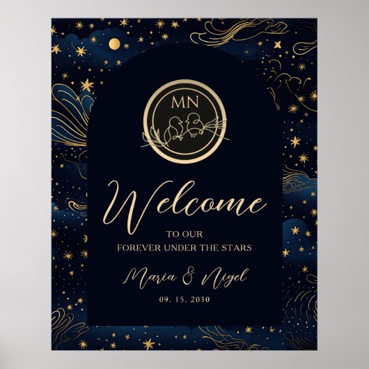 Affiche de bienvenue Mariage de nuit céleste Boho (Devant)