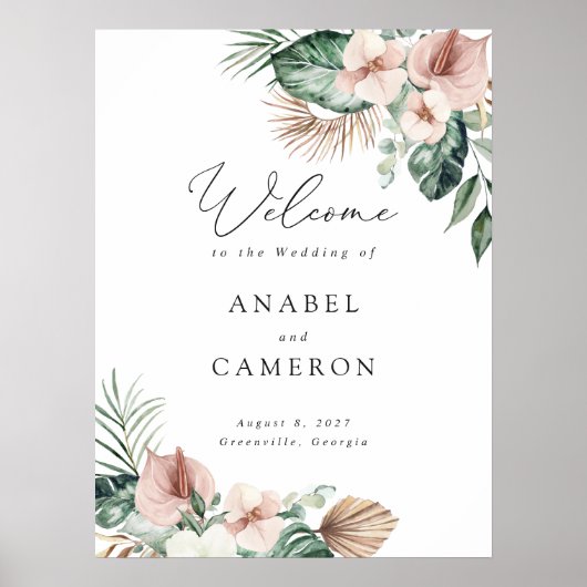 Affiche de bienvenue Mariage de palme florale trop (Devant)
