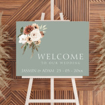 Affiche de bienvenue Mariage de Pêche verte rustiq