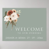 Affiche de bienvenue Mariage de Pêche verte rustiq (Devant)