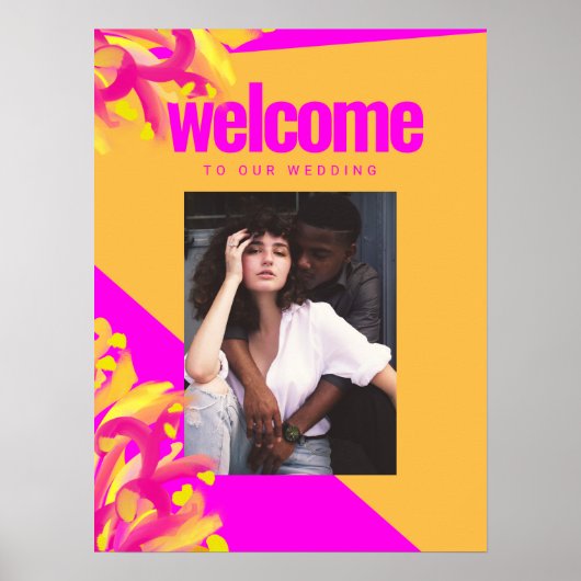 Affiche de bienvenue Mariage de photos en rose gra (Devant)