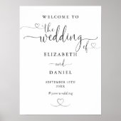 Affiche de bienvenue Mariage de script Coeur noir (Devant)