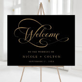 Affiche de bienvenue Mariage de script Gold & Blac