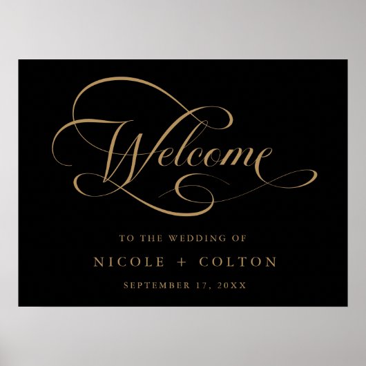 Affiche de bienvenue Mariage de script Gold & Blac (Devant)