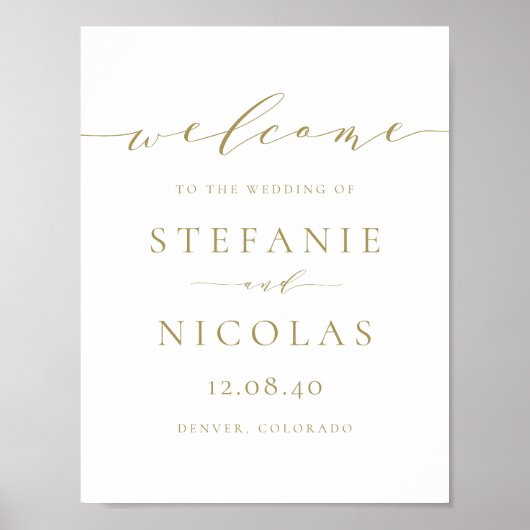 Affiche de bienvenue Mariage de script Gold Dainty (Devant)