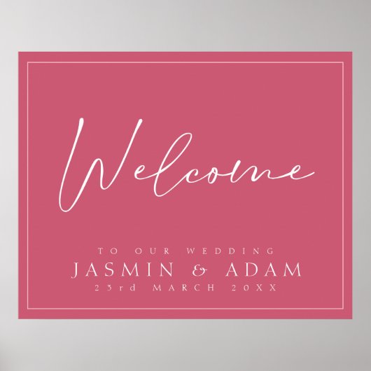 Affiche de bienvenue Mariage de script Magenta Ros (Devant)