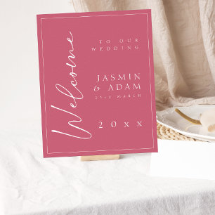 Affiche de bienvenue Mariage de script Magenta Ros