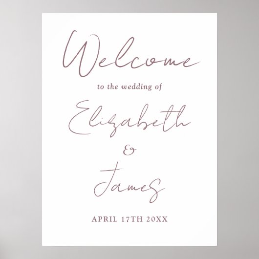 Affiche de bienvenue Mariage de script Mauve Elega (Devant)