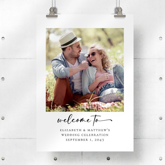 Affiche de bienvenue Mariage de script minimaliste
