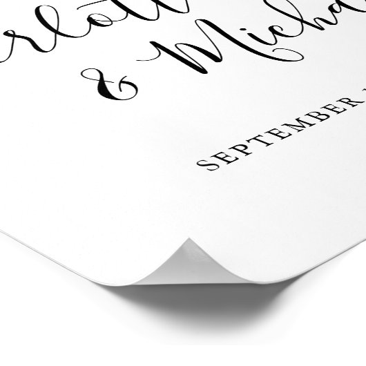 Affiche de bienvenue Mariage de script noir et bla (Coin)