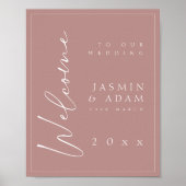 Affiche de bienvenue Mariage de script rose poussi (Devant)