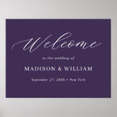 Affiche de bienvenue Mariage de script violet mini (Devant)