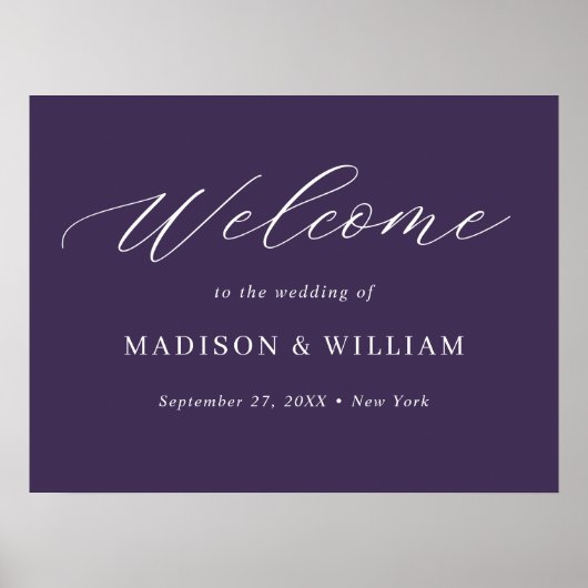 Affiche de bienvenue Mariage de script violet mini (Devant)