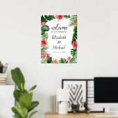 Affiche de bienvenue Mariage de trames tropicales (Bureau à domicile)
