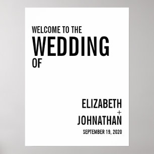 Affiche de bienvenue Mariage de typographie simple