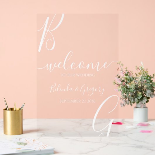 Affiche de bienvenue Mariage des initiales blanche (Mariage)