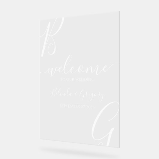 Affiche de bienvenue Mariage des initiales blanche (Angle)