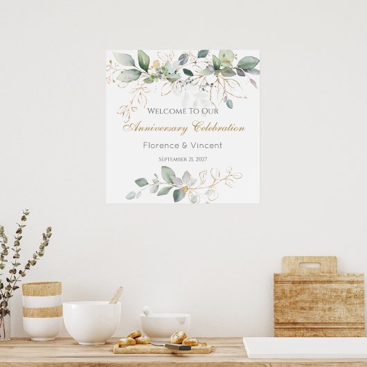 Affiche de bienvenue Mariage du feuillage vert (Cuisine)