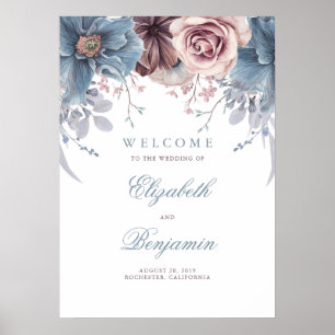 Affiche de bienvenue Mariage Dusty Blue et Mauve