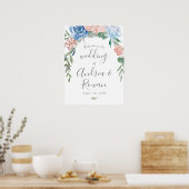Affiche de bienvenue mariage Dusty Blue et rose Fl (Cuisine)