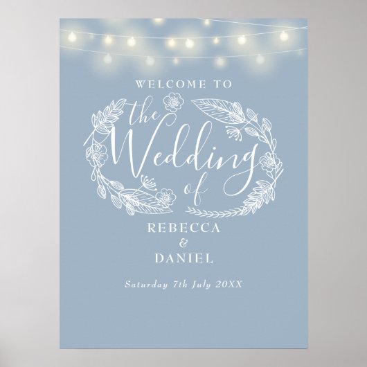 Affiche de bienvenue Mariage Dusty Blue String Lig (Devant)