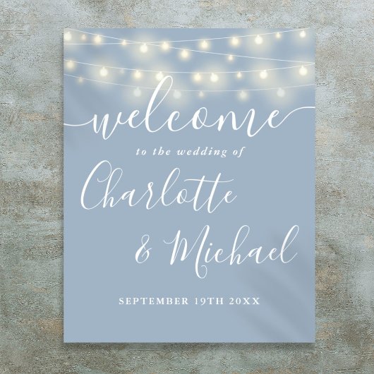 Affiche de bienvenue Mariage Dusty Blue String Lig