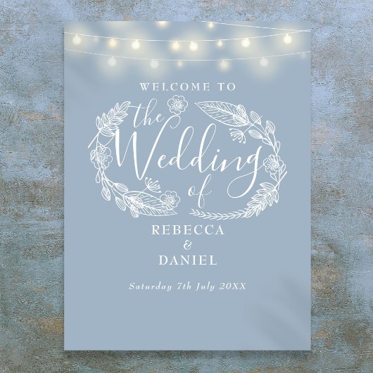 Affiche de bienvenue Mariage Dusty Blue String Lig
